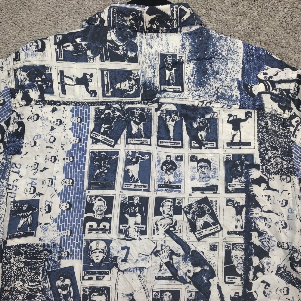 ROBERT STOCK SILK FOOTBALL PLAYER BUTTON UP Blue White All Over Print Men's LG - Picture 10 of 14